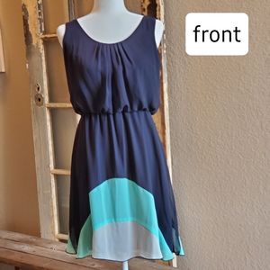 En Focus navy mint cream chiffon dress sz 8